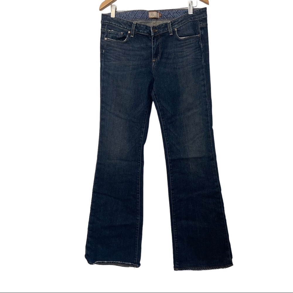 Paige Hidden Hills Distressed Dark Wash Mid Rise Blue Denim Jeans Size 3…